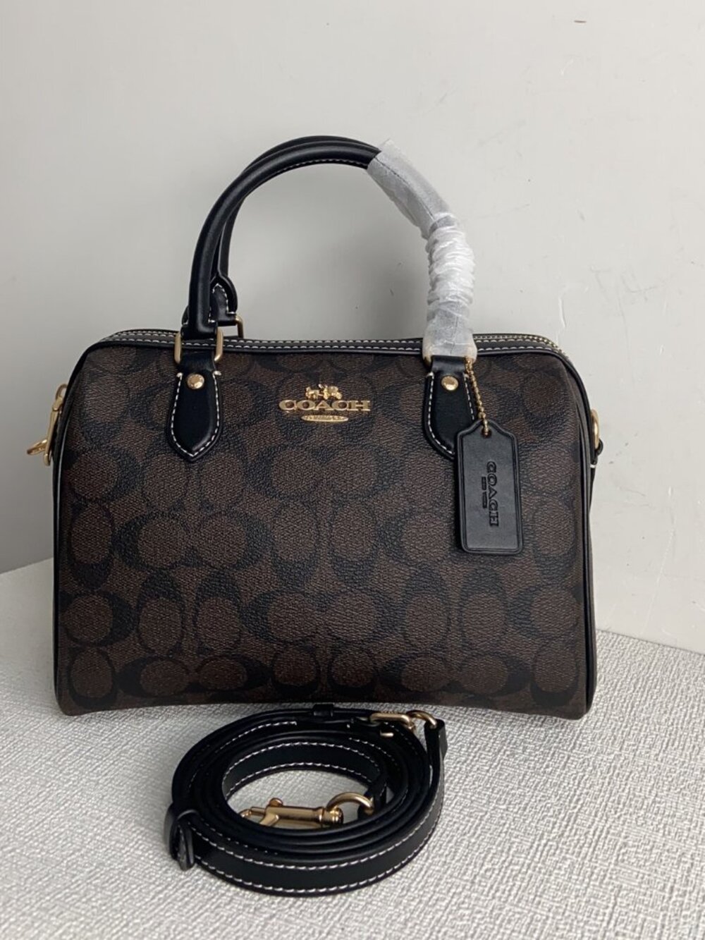 Coach Rowan Large Satchel Crossbody Bag Signature Canvas Walnut /Black